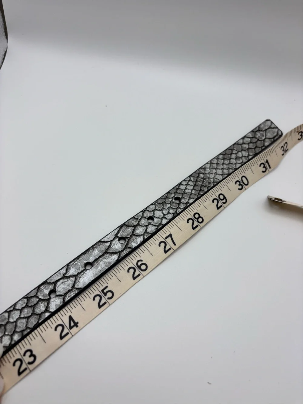 Chico's Gray Snake-Texture Belt with Gold Silver Rectangular Buckle Size M
